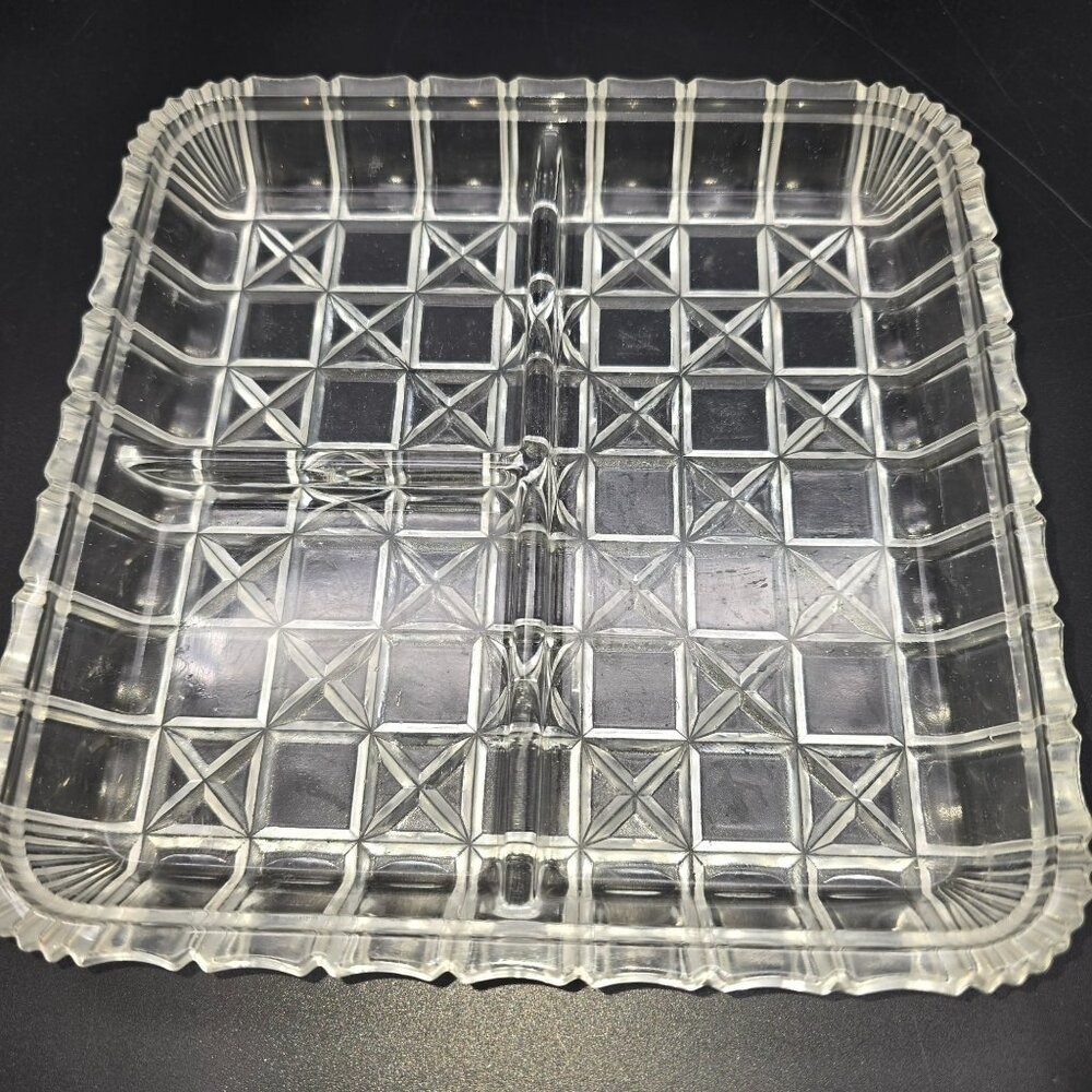 Vintage Indiana Glass 3-Part Relish Dish Divided Serving Tray JJ3970